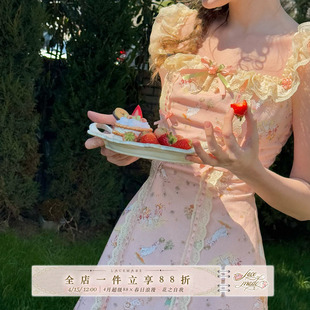 LaceMade 雏菊风筝 法式复古田园吊带短款印花蕾丝连衣裙小个子女