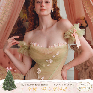 温柔抹胸鱼骨礼服连衣裙仙女裙锤锤同款 法式 听花落2.0 Lacemade