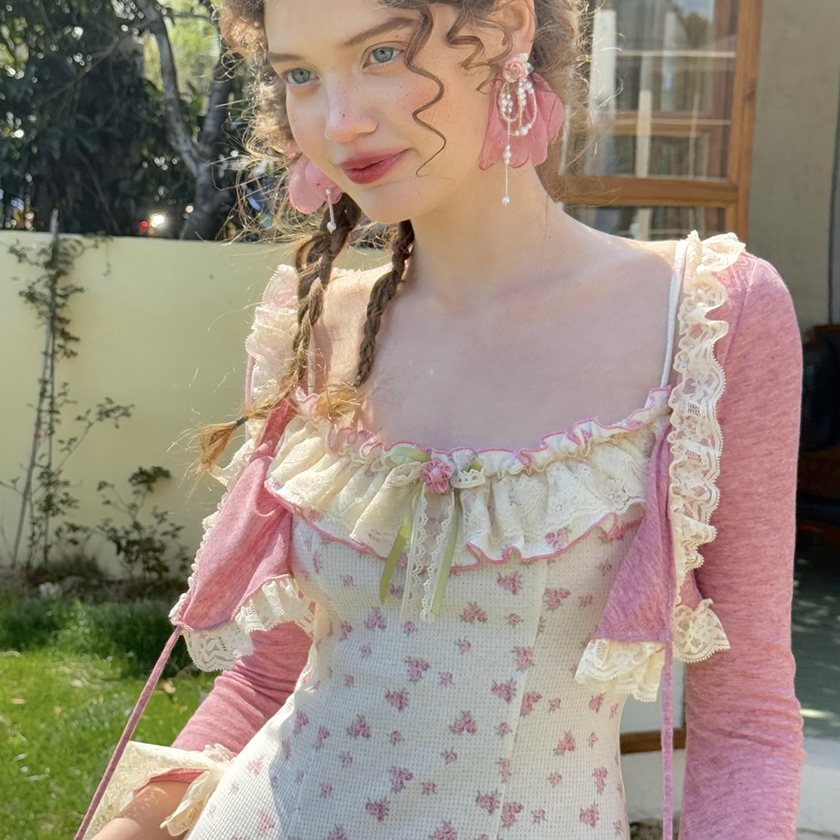 法式碎花蕾丝短款小个子连衣裙