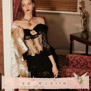 复古宫廷鱼骨礼服胸衣半裙年会战袍 派对法式 LaceMade 幻影金丝雀