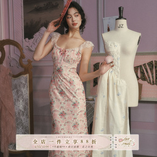 LaceMade 蔷薇音乐盒 法式复古浪漫印花鱼尾裙肌理感连衣裙印花裙