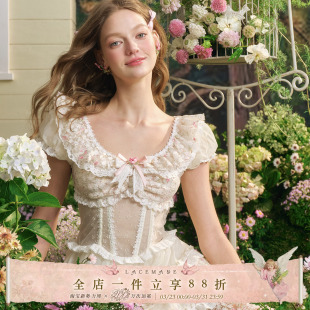 仙女碎花连衣裙鱼骨裙短款 法式 小个子蓬蓬裙 繁星花仙子 LaceMade