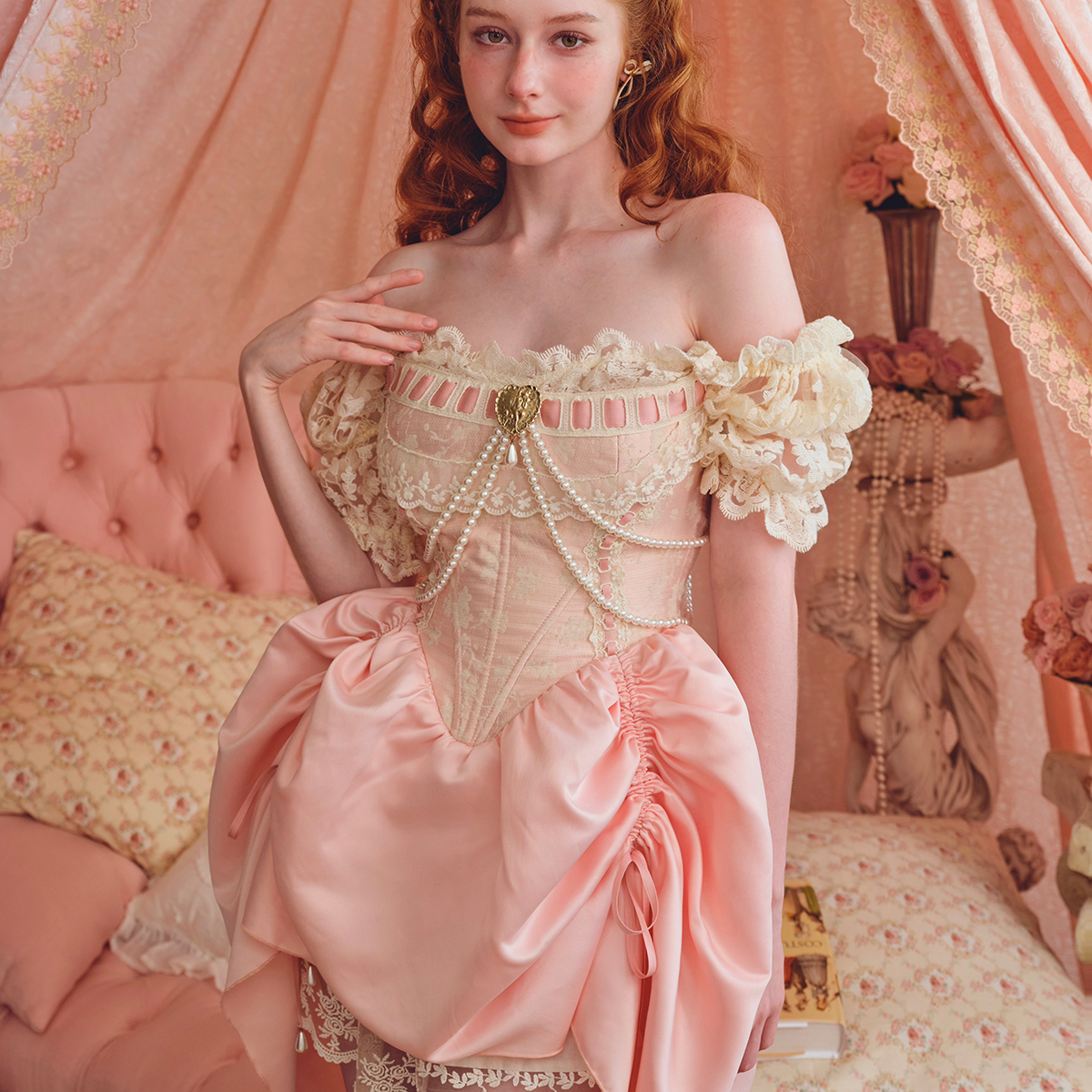 Lacemade 美少女战士 法式甜美设计感粉色鱼骨胸衣上衣鱼骨连衣裙