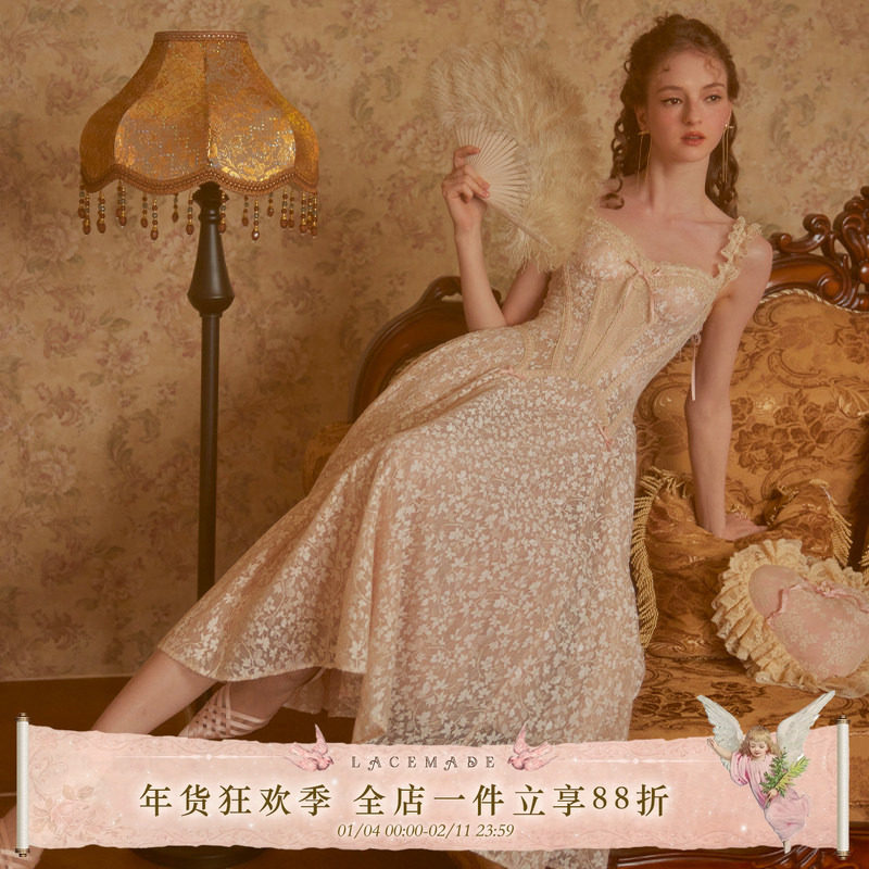 LaceMade 玻璃糖纸 法式千金风重工蕾丝吊带鱼骨连衣裙轻礼服裙,女装/女士精品,连衣裙,淘宝优惠券,粉丝福利购,淘宝优惠卷