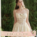 千金小白裙重工吊带长款 法式 鱼骨连衣裙夏女 茉莉捕梦网 LaceMade