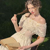 半裙套装 LaceMade 甜美一字肩蕾丝刺绣鱼骨上衣长款 法式 慕斯情书