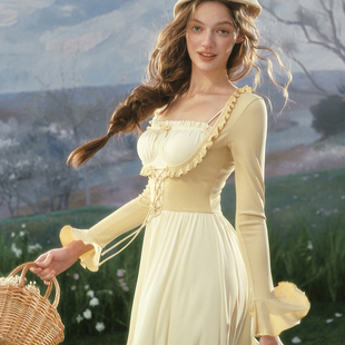 LaceMade 俏黄油 法式甜美设计感撞色假两件长袖连衣裙早春通勤女