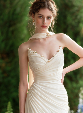 LaceMade 南洋情人 法式浪漫纯白设计感抹胸礼服定制面料小众高级