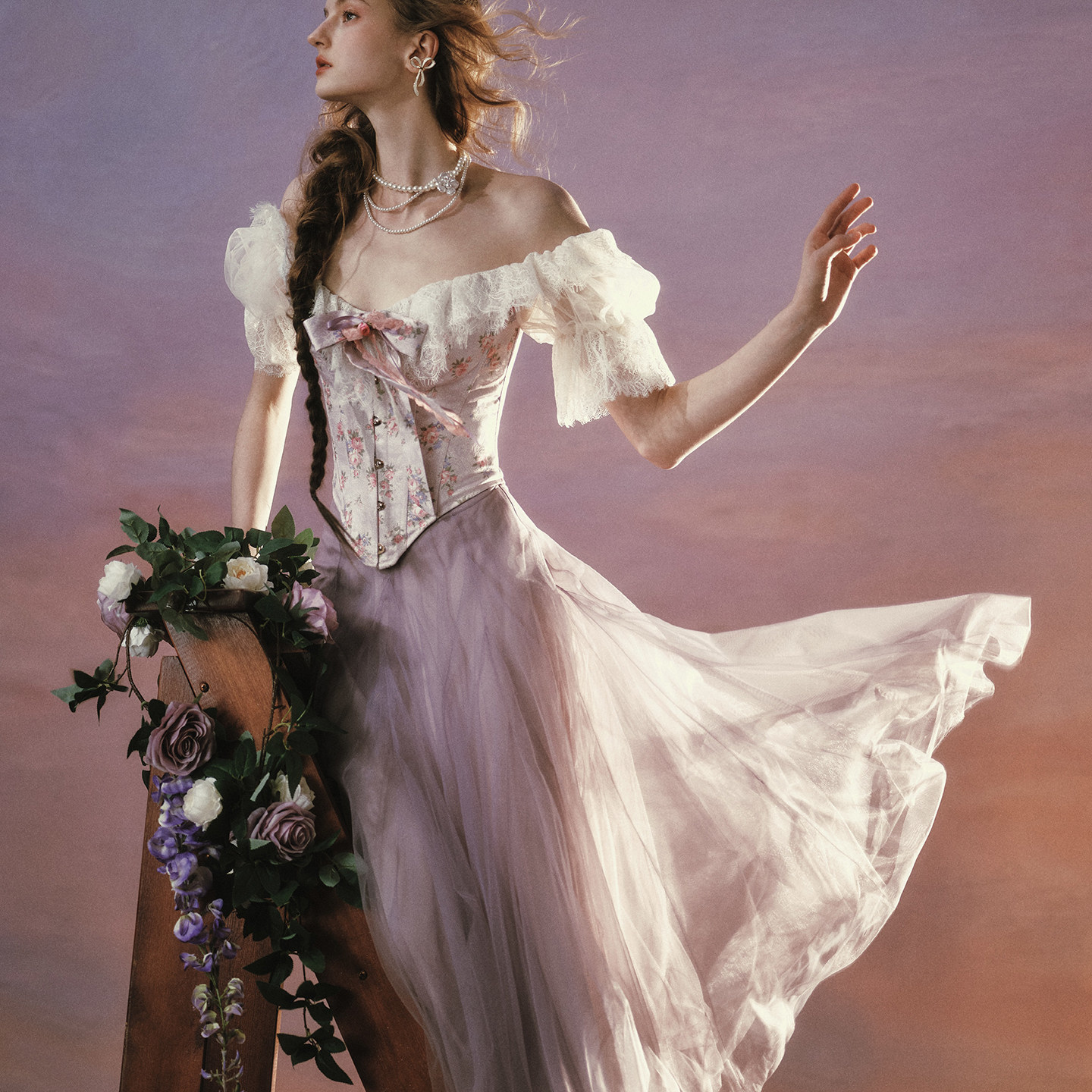 LaceMade 星黛童话 法式维多利亚风设计感鱼骨胸衣上衣纱裙套装女 - LaceMade蕾诗莓