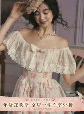 LaceMade 小茜茜公主 法式甜美公主裙粉色短款鱼骨连衣裙小个子女