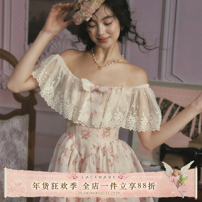 LaceMade 小茜茜公主 法式甜美公主裙粉色短款鱼骨连衣裙小个子女