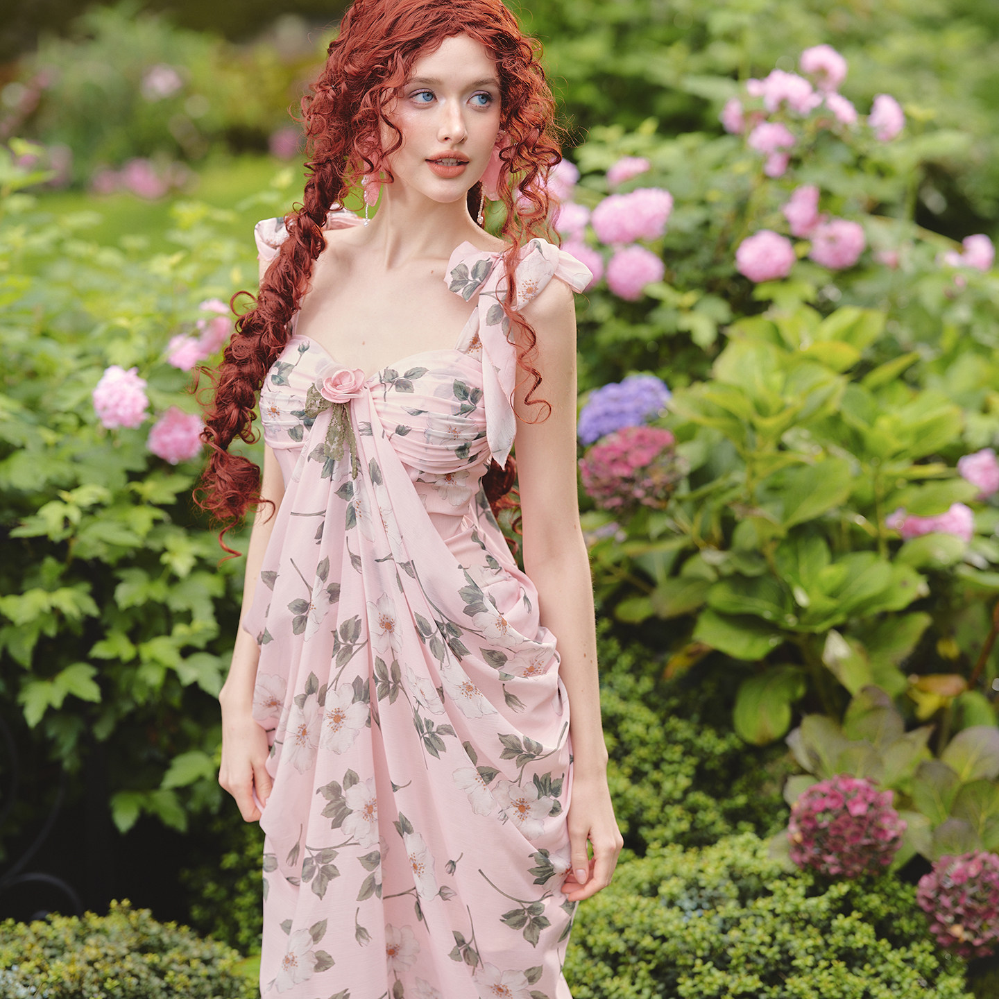 LaceMade 栀语清茶 法式度假海边设计感碎花连衣裙立体剪裁夏季女