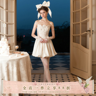 LaceMade 甜蜜小时代 法式宴会公主裙夏季度假白色无袖鱼骨连衣裙