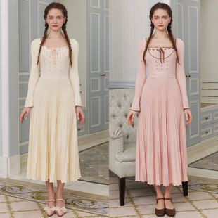 LaceMade 弥仙三重奏 法式重工针织修身大摆打底内搭长款连衣裙冬