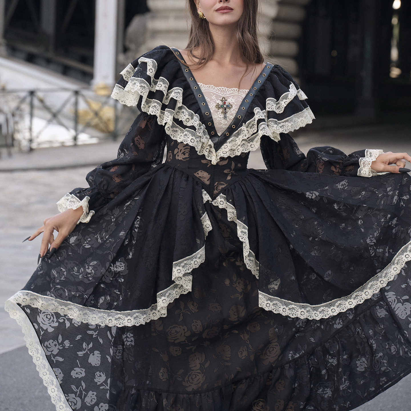 LaceMade 库伊拉 法式重工收藏款宫廷风万圣节氛围感礼服连衣裙