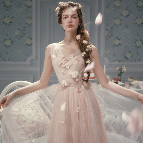 Lacemade 路易十四的玫瑰 秀场复刻浪漫法式仙女裙粉色网纱连衣裙
