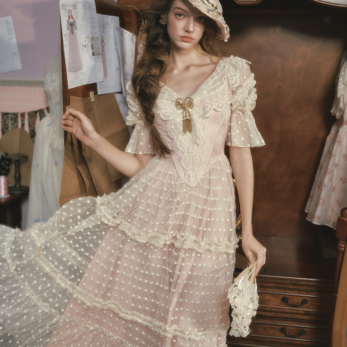 LaceMade 鎏金请柬 法式复古维多利亚礼服蕾丝鱼骨生日连衣裙粉色,女装/女士精品,连衣裙,淘宝优惠券,粉丝福利购,淘宝优惠卷