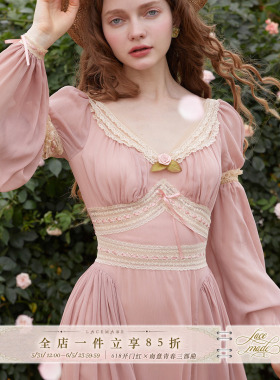 LaceMade 夏日长诗 法式复古浪漫两穿可拆卸防晒袖少女蕾丝连衣裙