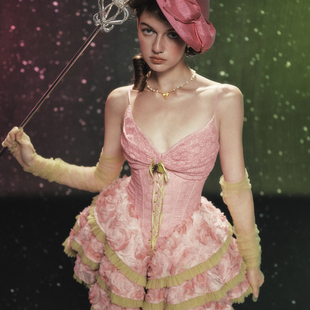 LaceMade 葡萄格琳达 法式设计感礼服重工蓬蓬裙鱼骨粉色连衣裙短