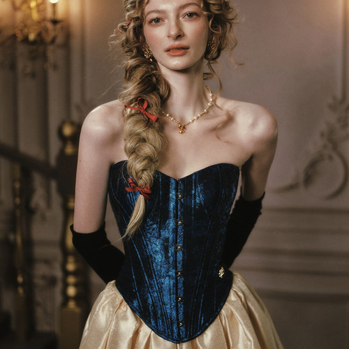 LaceMade 达里娜公主 法式公主系列蓝色抹胸鱼骨胸衣上衣半裙套装