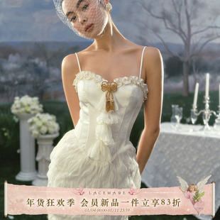 LaceMade 圣洁告白 法式复古鱼骨裙轻婚纱晨袍礼服裙白色连衣裙女