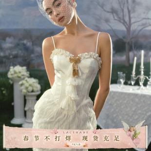 LaceMade 圣洁告白 法式复古鱼骨裙轻婚纱晨袍礼服裙白色连衣裙女