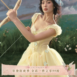 LaceMade 花花射手 法式春日仙女风蓬蓬裙演出服鱼骨收腰生日裙