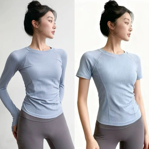 瑜伽服上衣女秋冬款圆领紧身高弹显瘦运动长袖跑步速干训练健身服