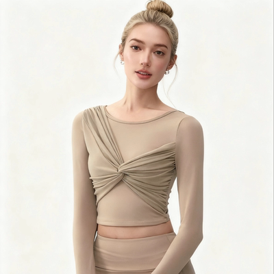 瑜伽长袖女蝴蝶美背带胸垫高弹运动健身上衣绝美普拉提训练服套装