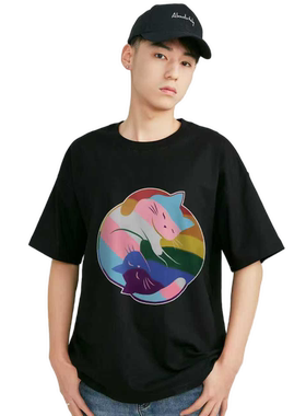 YoDesign·蓝粉白抱团猫猫T恤 mtf ftm 跨性别 trans 雌二醇