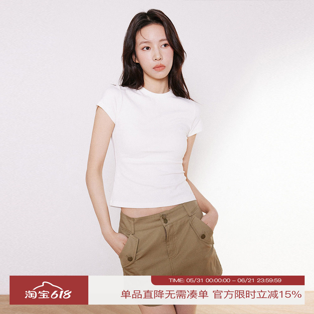 INRM 夏季纯棉白色紧身小短袖基础百搭短袖T恤显瘦上衣
