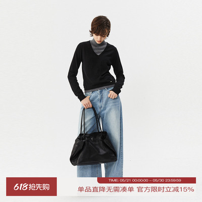 INRM 2026春季新款长袖假两件套头高领针织衫简约百搭打底衫