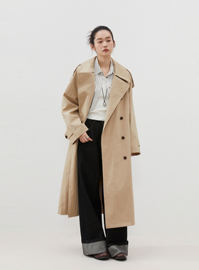 INRM 经典立领廓形气质长款风衣外套女长款英伦风系大衣带女秋冬