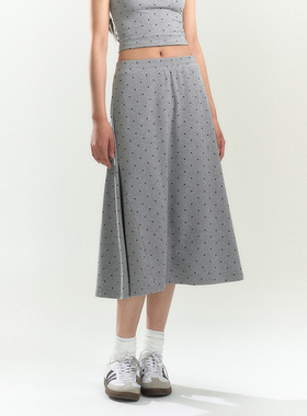 INRM 松紧腰波点针织A字裙中长款大摆宽松休闲半身裙