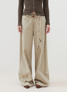 INRM 美式复古水洗休闲卡其长裤垂坠感阔腿卡其色直通裤子女