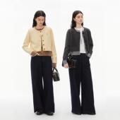 外套女秋冬 针织开衫 INRM 撞色双门襟假两件毛衣圆领短款