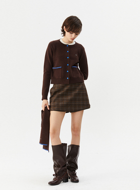 INRM 圆领撞色贝壳绣长袖针织开衫2026春秋新款毛针织衫女