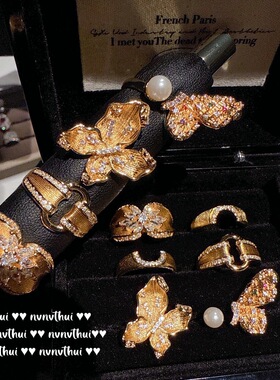 『并蒂莲花』意大利Vintage复古并蒂莲花宝石戒指金锁扣百搭戒指