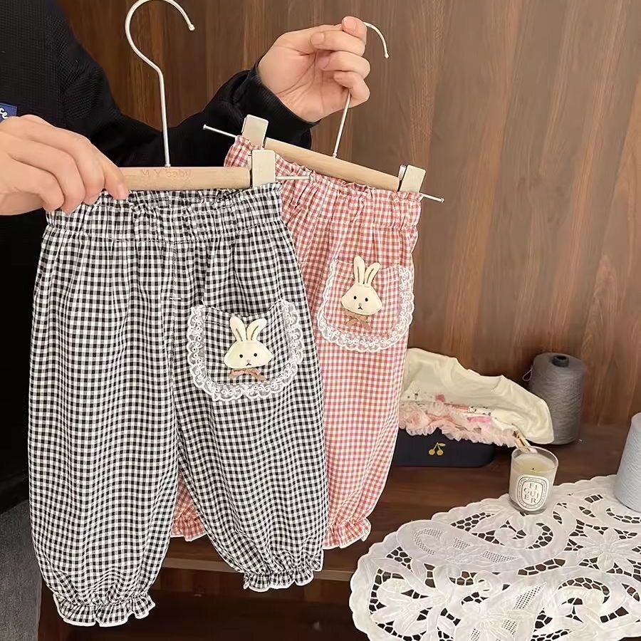 1-6岁女宝宝格子休闲灯笼裤3女婴儿童春夏季女童超亲肤薄棉防蚊裤