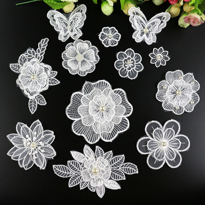 刺绣绣花白色蕾丝花朵小图案贴花补丁贴衣服装饰辅料饰品diy手工