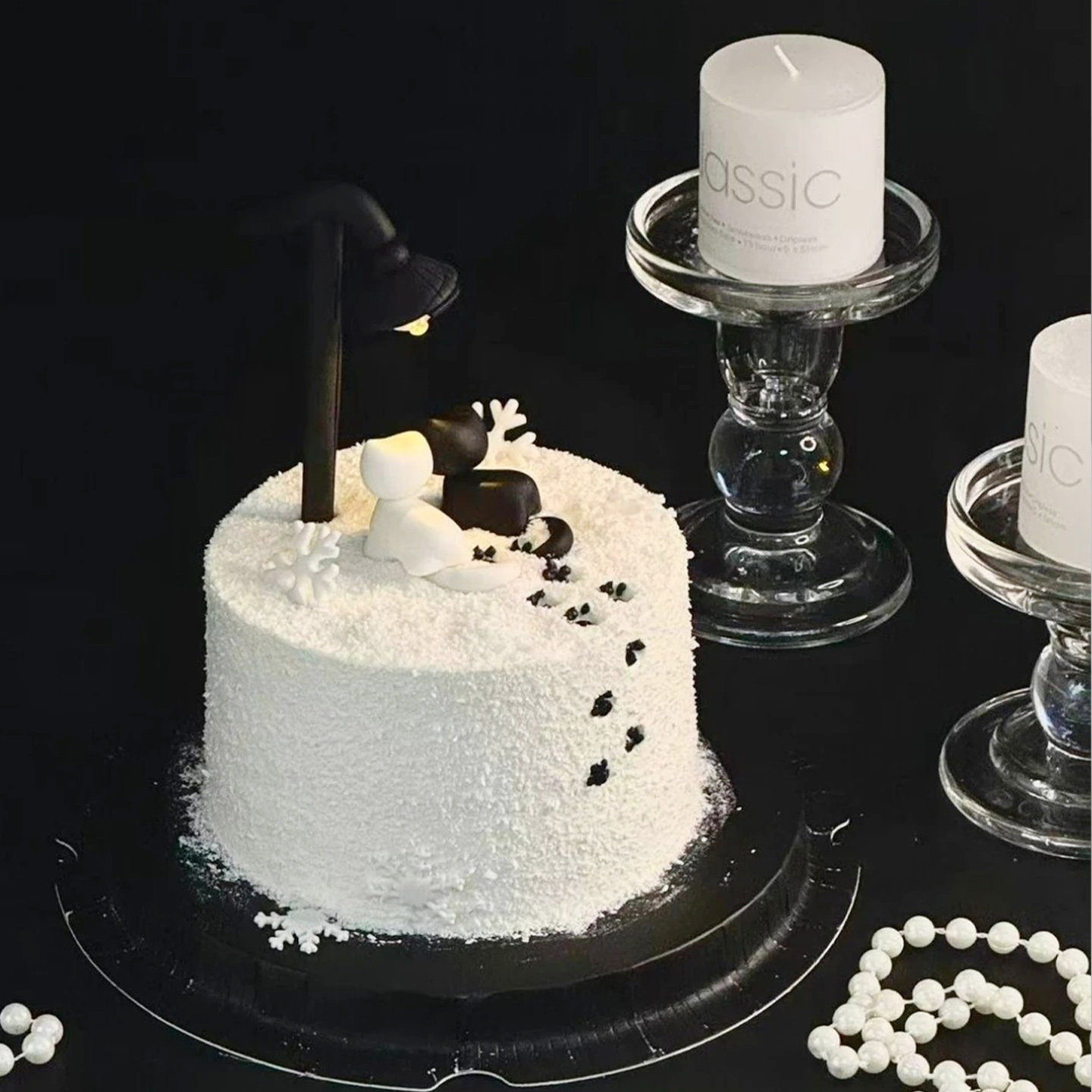 七夕情侣背影小猫蛋糕摆件ins简约黑白猫咪脚印甜品生日装饰插件