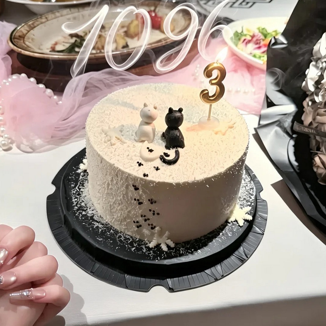情侣告白庆祝周年纪念日甜品蛋糕装饰个性发光路灯黑白小猫咪摆件