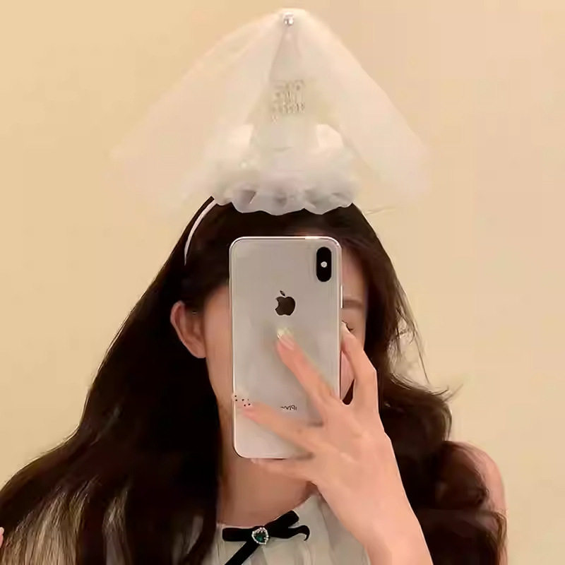 ins生日帽发箍彩球蕾丝网纱头箍