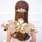 韩版 大号弹簧夹水钻发夹马尾夹头花水晶顶夹发饰蝴蝶横夹发卡头饰