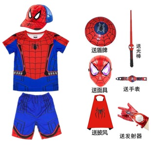 男童蜘蛛侠套装夏季英雄归来服装T恤短袖款漫威超人衣服男孩儿童