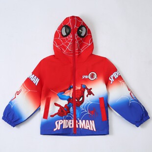 男童蜘蛛侠闪灯外套2026春秋新款儿童洋气连帽眼镜冲锋衣薄款衣服