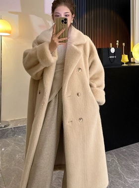 毛毛环保皮草女外套大衣2024秋冬加厚长款西服领仿水貂绒皮毛一体