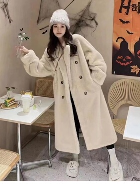 2024秋冬加厚长款西服领仿水貂绒皮毛一体毛毛环保皮草女外套大衣