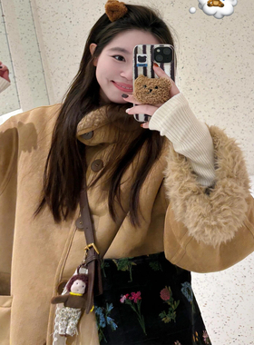 秋冬双面穿韩版立领仿皮草毛绒绒加厚大衣皮毛一体羊羔毛外套女