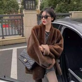 皮毛一体外套女2024环保皮草水貂新款 质感一绝美拉德韩系毛毛大衣